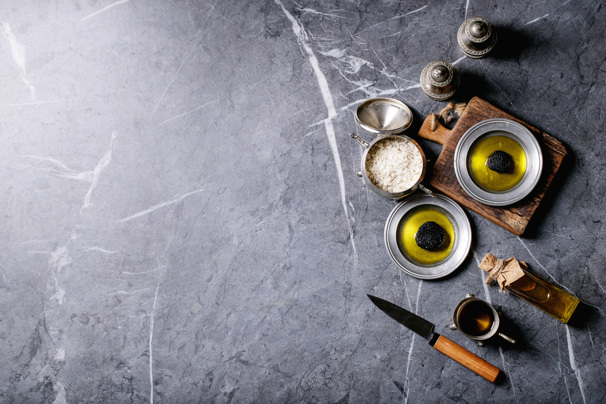 Workshop table with premium ingredients and utensils